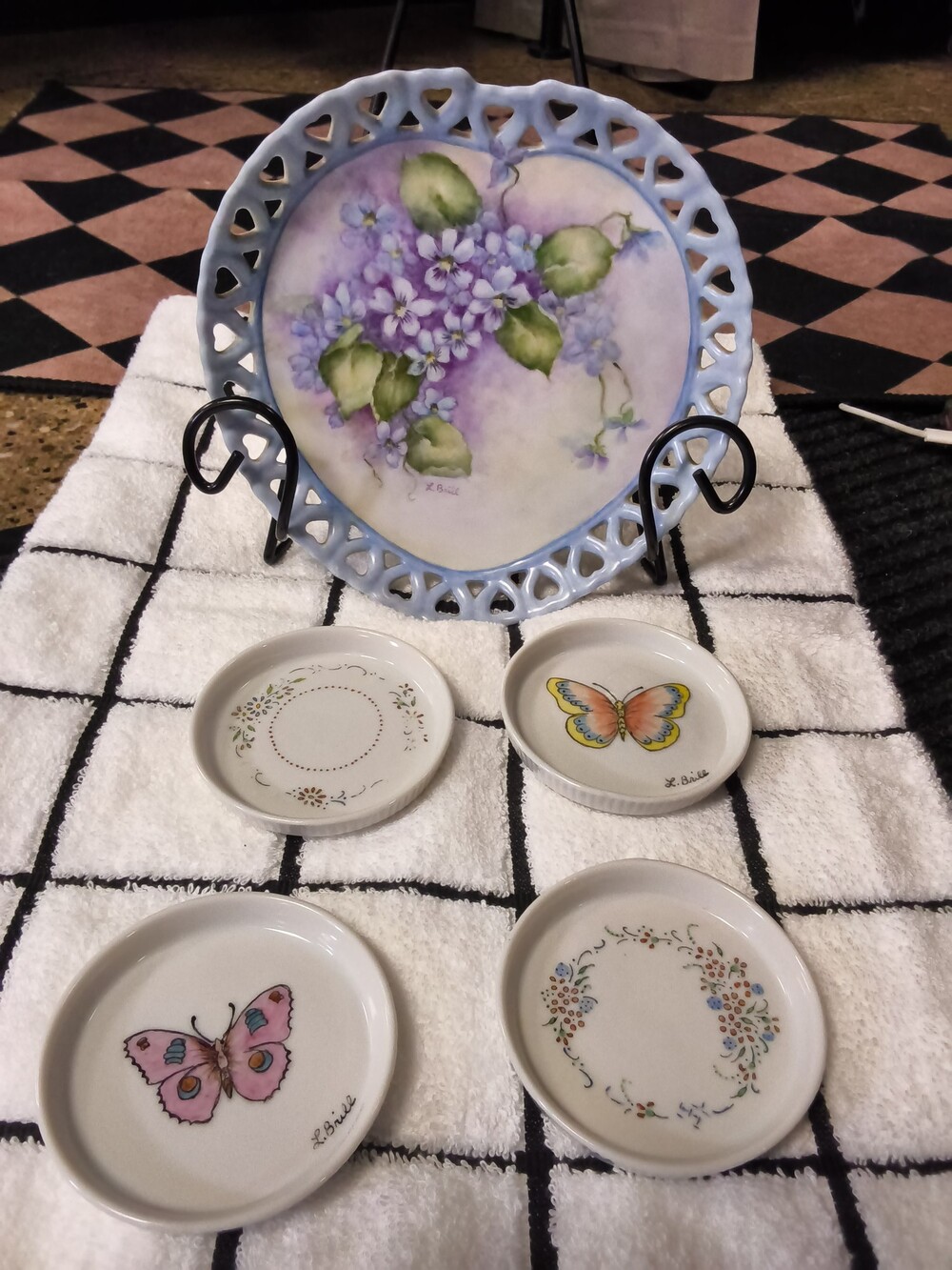 L. Brill Hand-Painted Porcelain Plate Set of 5 Floral and Butterfly Designs